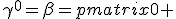LaTeX: \gamma^0=\beta=\begin{pmatrix}\mathbf{0} & -I \\ -I & \mathbf{0}\end{pmatrix}