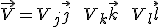 LaTeX: \vec V = V_j \vec j \hspace{5}+\hspace{5} V_k \vec k \hspace{5}+\hspace{5} V_l \vec l 