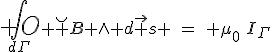 LaTeX: {\compose{\LARGE O}{\int_{d\Gamma}} \breve B \wedge d\vec s \hspace{5}=\hspace{5} \mu_0\hspace{4}I_{\Gamma}