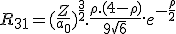 LaTeX: R_{3 1} = (\frac{Z}{a_0})^{\frac{3}{2}}.\frac{\rho.(4-\rho)}{9 \sqrt 6}.e^{- \frac{\rho} {2} 