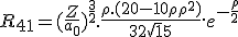 LaTeX: R_{4 1} = (\frac{Z}{a_0})^{\frac{3}{2}}.\frac{\rho.(20-10\rho +\rho^2)}{32 \sqrt 15}.e^{- \frac{\rho} {2} 