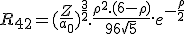 LaTeX: R_{4 2} = (\frac{Z}{a_0})^{\frac{3}{2}}.\frac{\rho^2.(6-\rho)}{96 \sqrt 5}.e^{- \frac{\rho} {2} 
