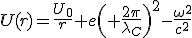 LaTeX: U(r)=\frac{U_0}{r} e^\sqrt{\left( \frac{2\pi}{\lambda_C}\right)^2-{\frac{\omega^2}{c^{2}}}
