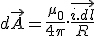 LaTeX: d\vec A = \frac {\mu_0}{4\pi} . \frac {\vec{i.dl}}{R}