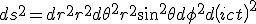 LaTeX: ds^2=   dr^2 + r^2 d \theta ^2 + r^2 sin^2\theta d \phi ^2 + d\left(ict\right)^2