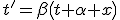 LaTeX: t'=\beta\left(t+\alpha x\right)