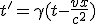 LaTeX: t'=\gamma(t - \frac{vx}{c^2}) 