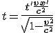 LaTeX: t=\mathbf{\frac{t' + \frac{vx'}{c^2}}{ \sqrt[]{1 -\frac{v^2}{c^2}}}} 