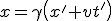 LaTeX: x=\gamma\left(x'+vt'\right)